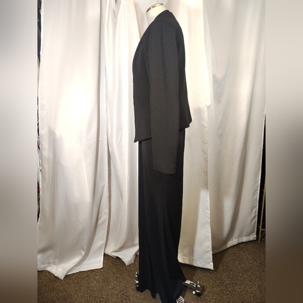 2 Pc: Charlotte Rose Sheath Dress+ Crop Suit Jacket, Black/Silver Floor Lngth, M - Picture 11 of 16
